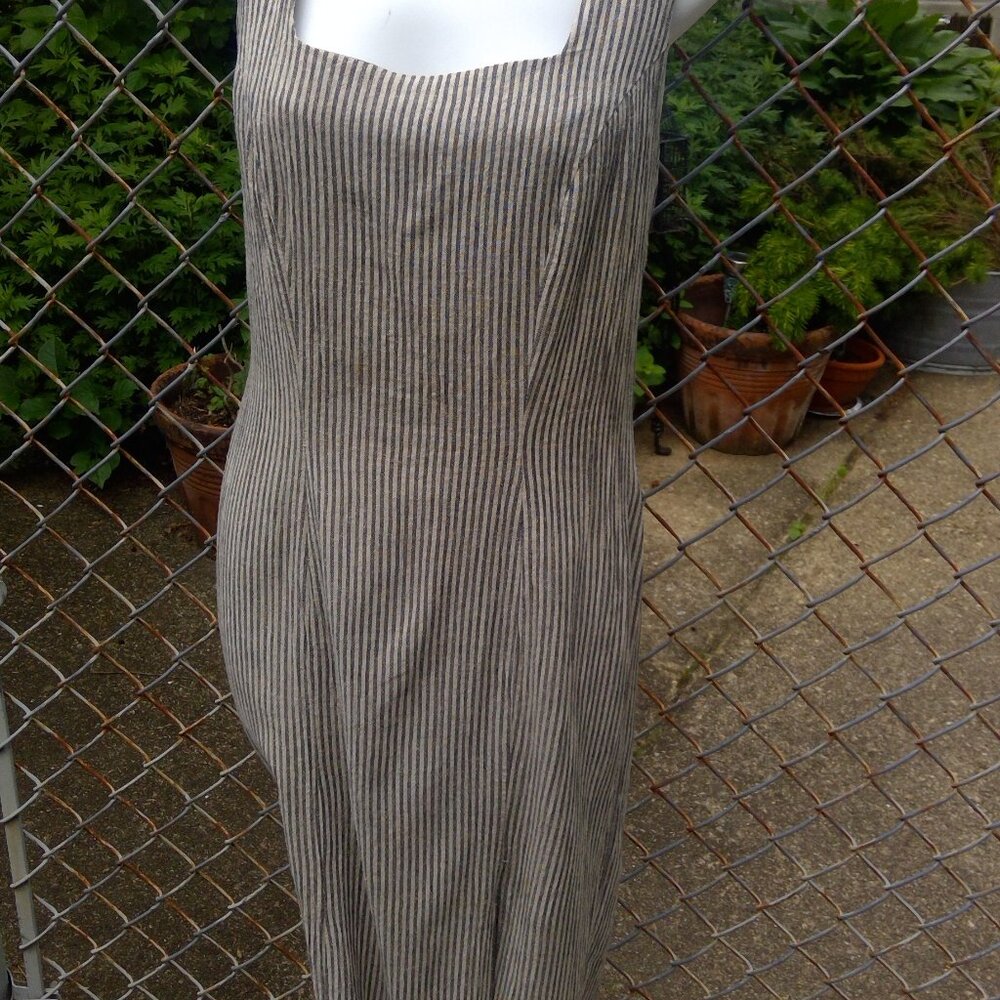 Knapp Studio Tan- Black Striped Full Length Scoop Neck cross-back dress Size 5